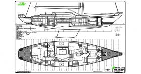 The general arrangement of Golden Opus was designed to include two double guest cabins and one bunk cabin for the children. Two crew members also slept in a bunk cabin. The primary living area was located so it was possible to have good visibility from the dining and social areas.

